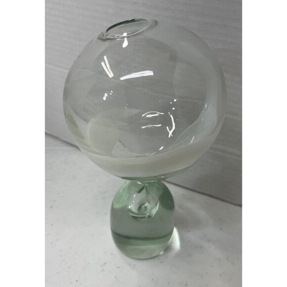 Double Round Vase Green with White Design Rare Vase Style Weighted Bottom - Picture 1 of 7